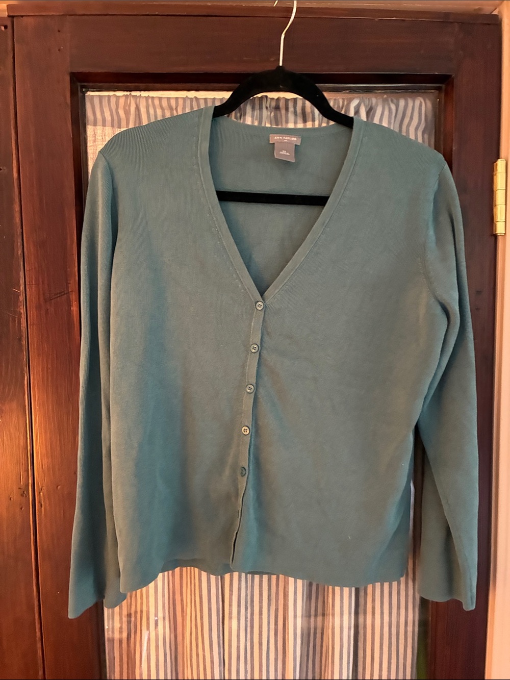 Ann Taylor Teal V-Neck Button-Front Cardigan